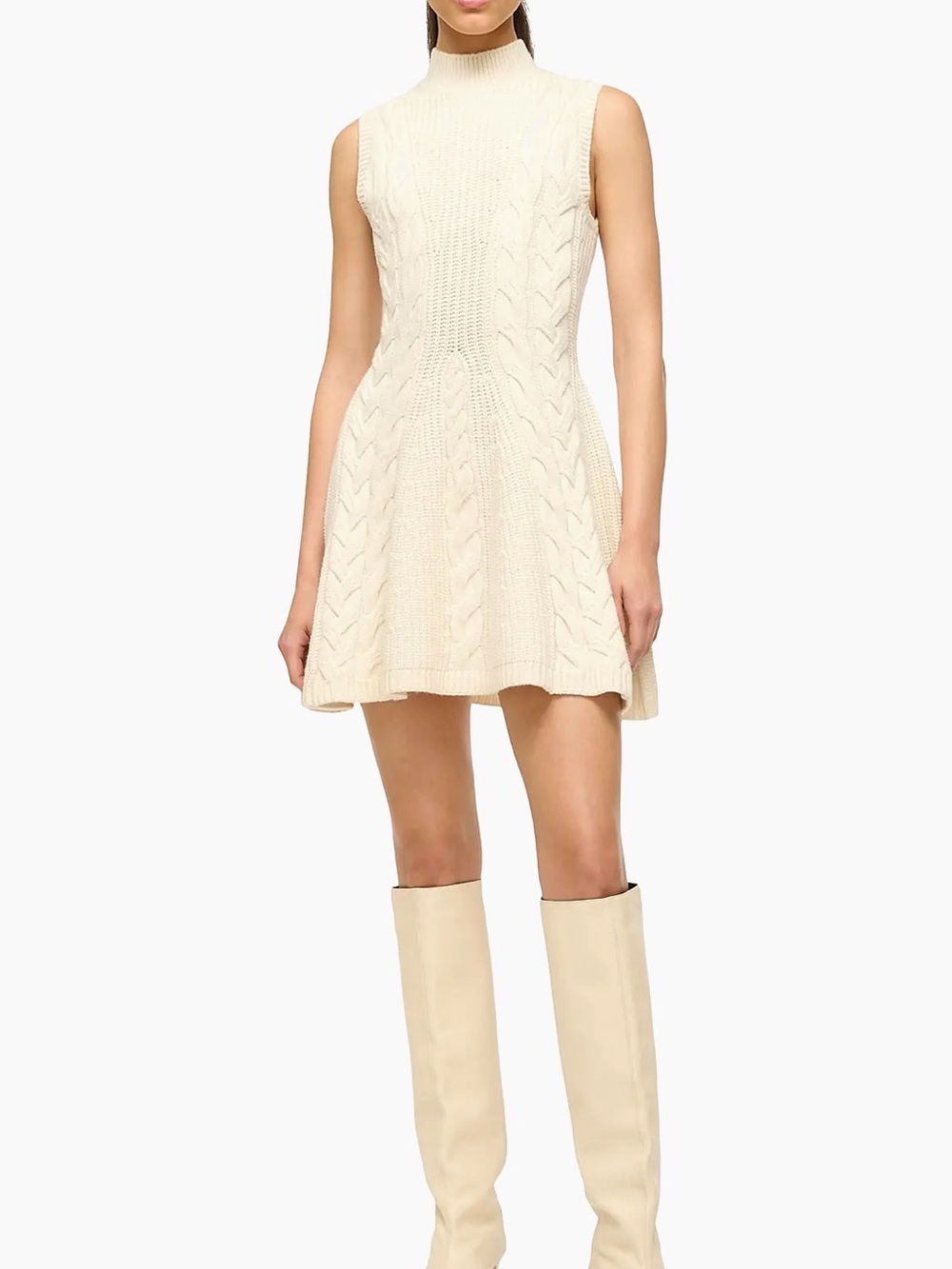 STAUD Cream Cable-Knit Mini Dress
